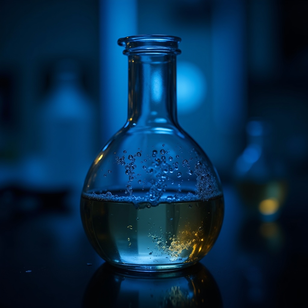 Jar with bubbles under neon light