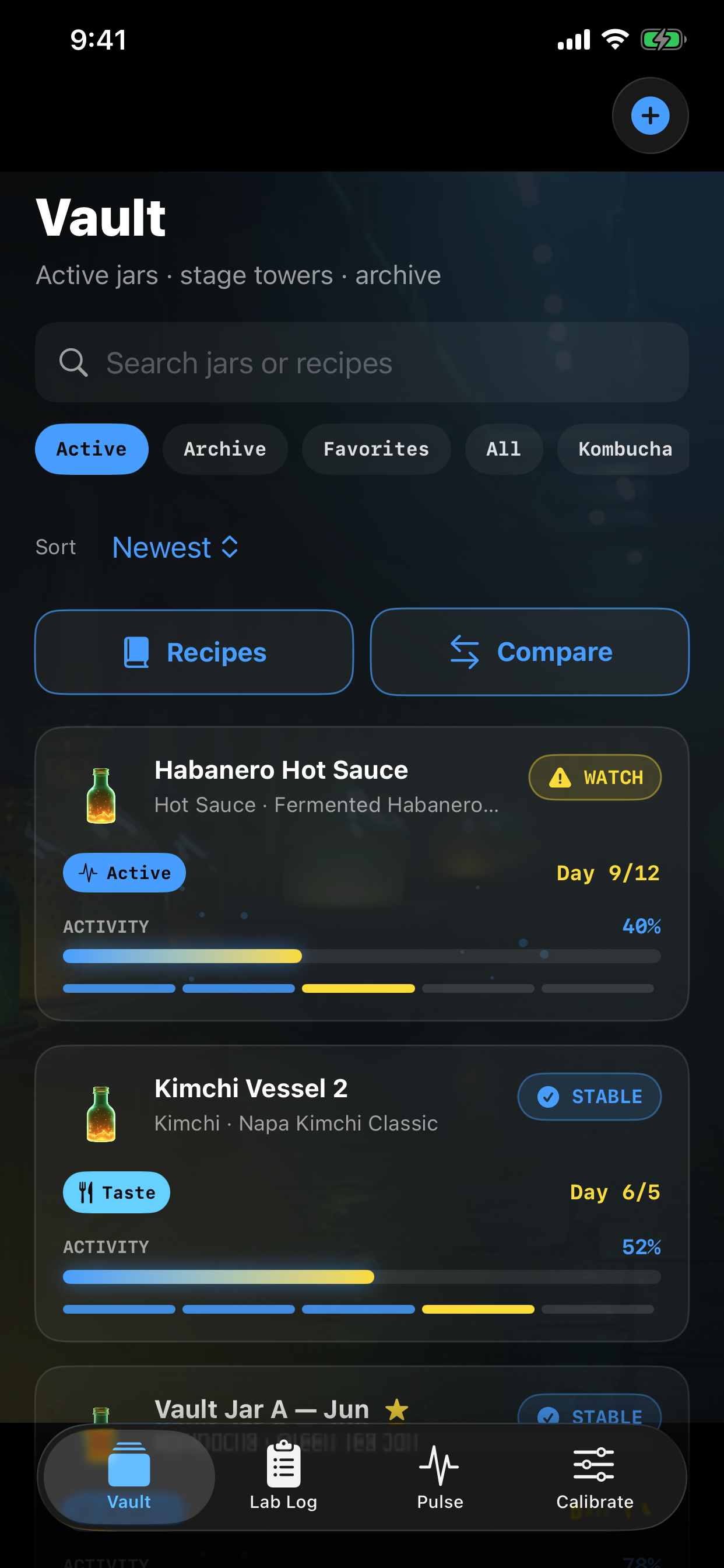 Vault tab with active jars